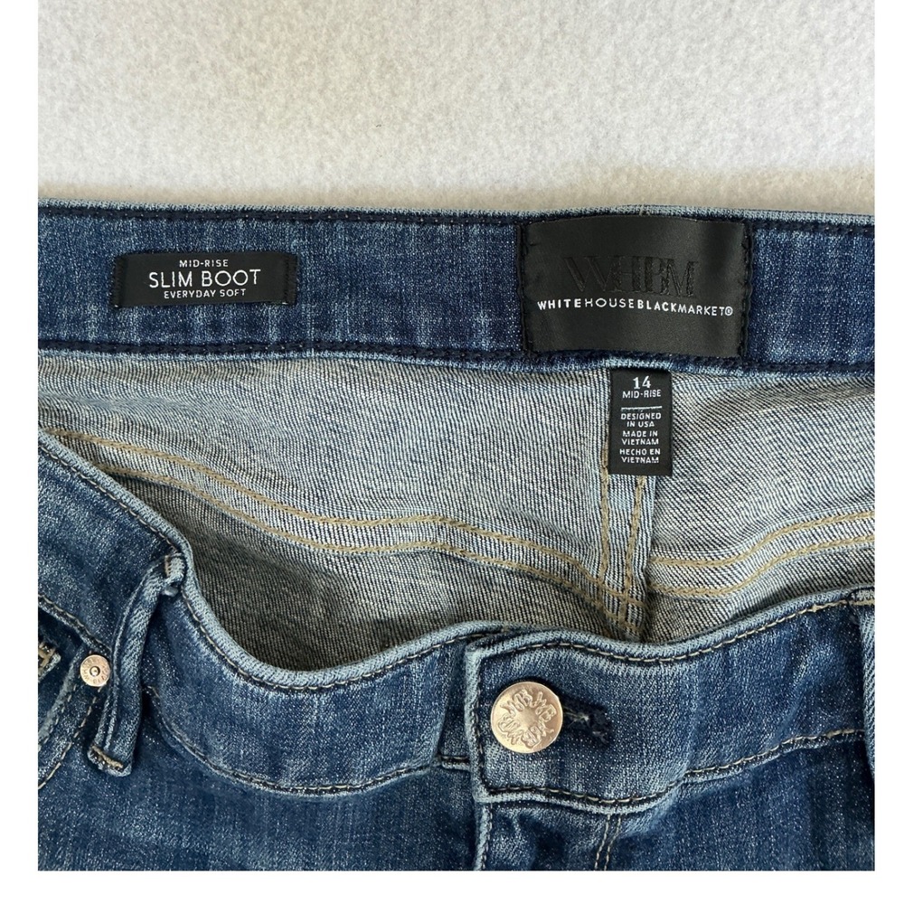 White House Black Market Slim Boot Jeans Womens 14 Blue Mid Rise Everyday Soft - Picture 5 of 9